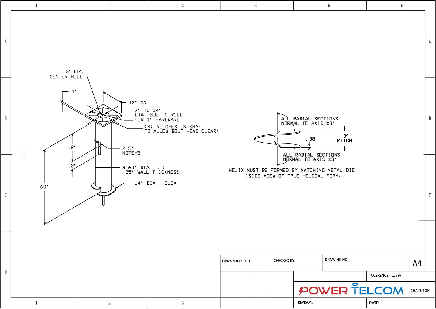 Dibujo de base de poste de luz helicoidal