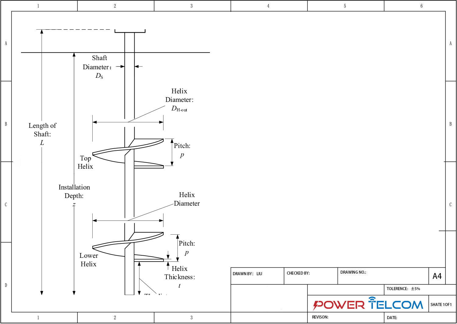 Square Shaft Helical Anchor Drawing