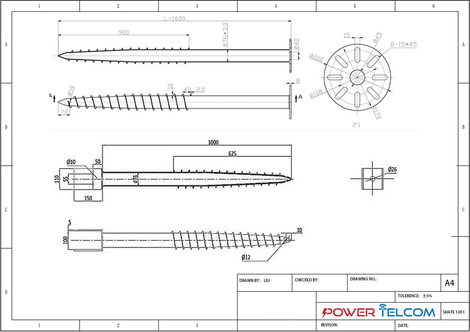 Ground Screw Anchor Drawing